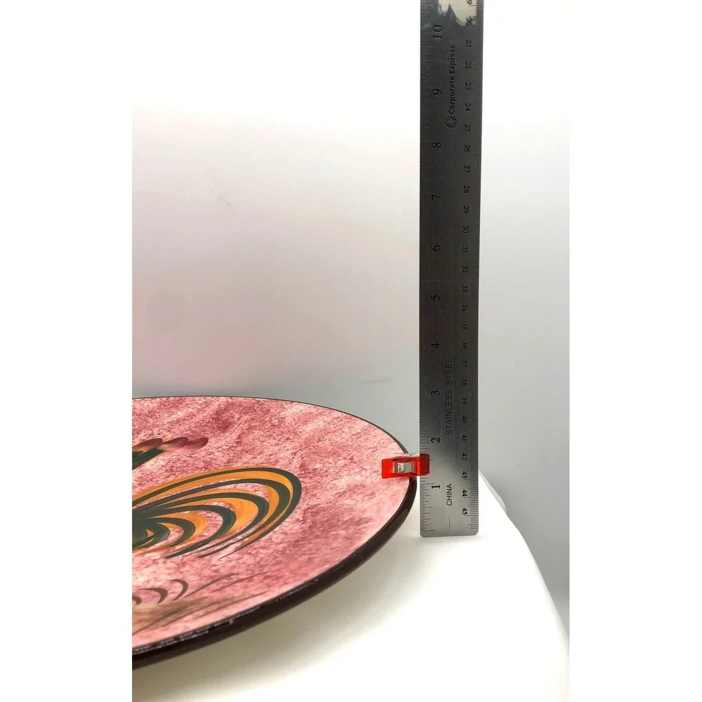 Vintage‎ Hand Painted Rooster Ceramic Charger Plate Pink Sponged Wall Decor